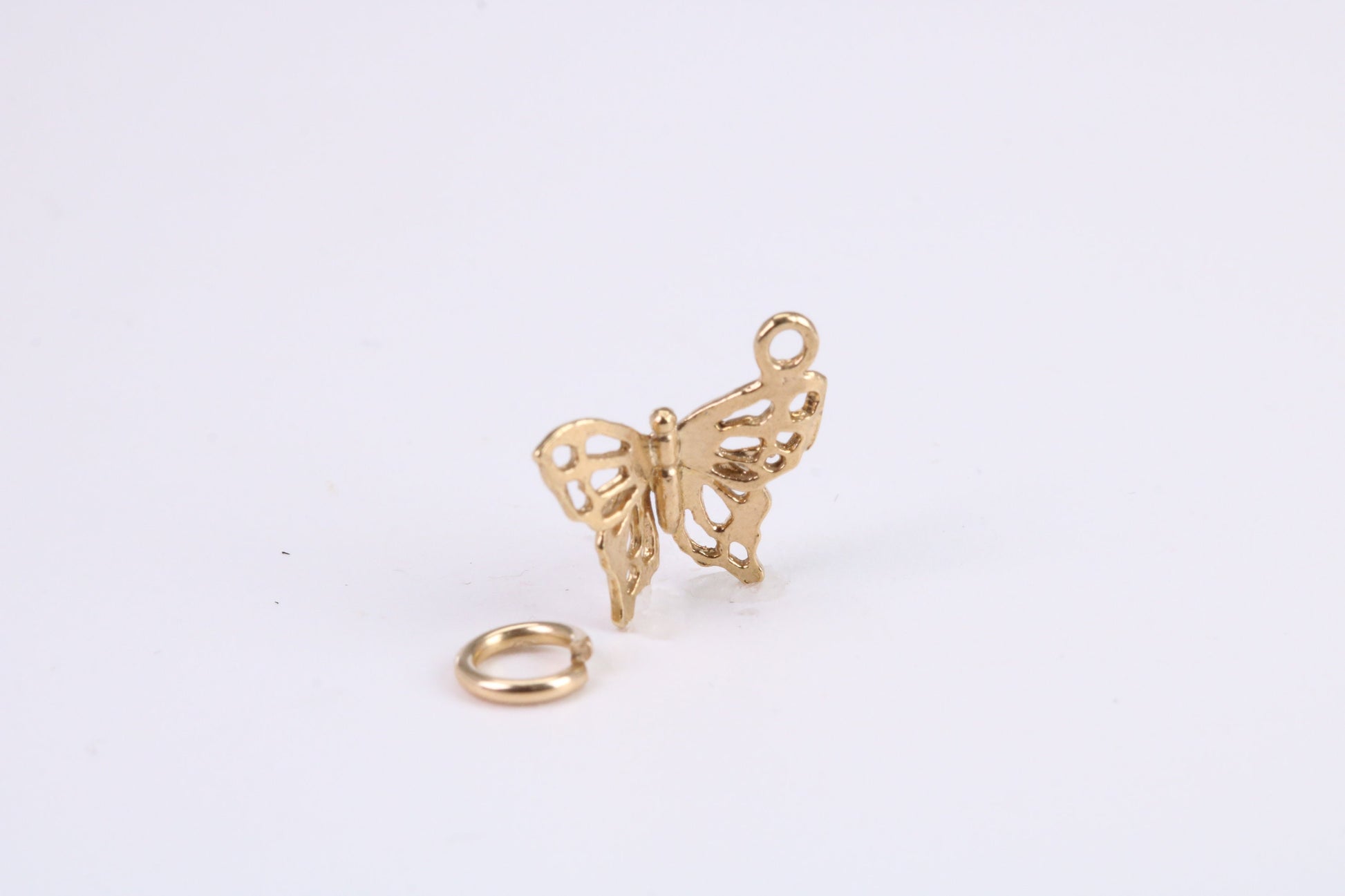 Butterfly Charm, Traditional Charm, Made from Solid Yellow Gold, British Hallmarked, Complete with Attachment Link