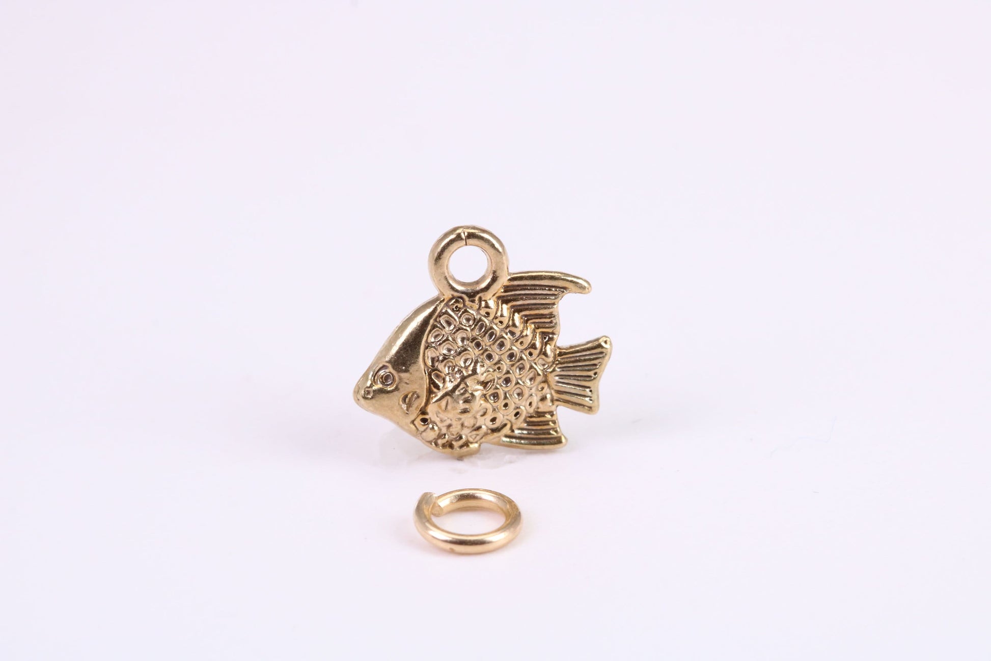 Fish Charm, Traditional Charm, Made from Solid Yellow Gold, British Hallmarked, Complete with Attachment Link