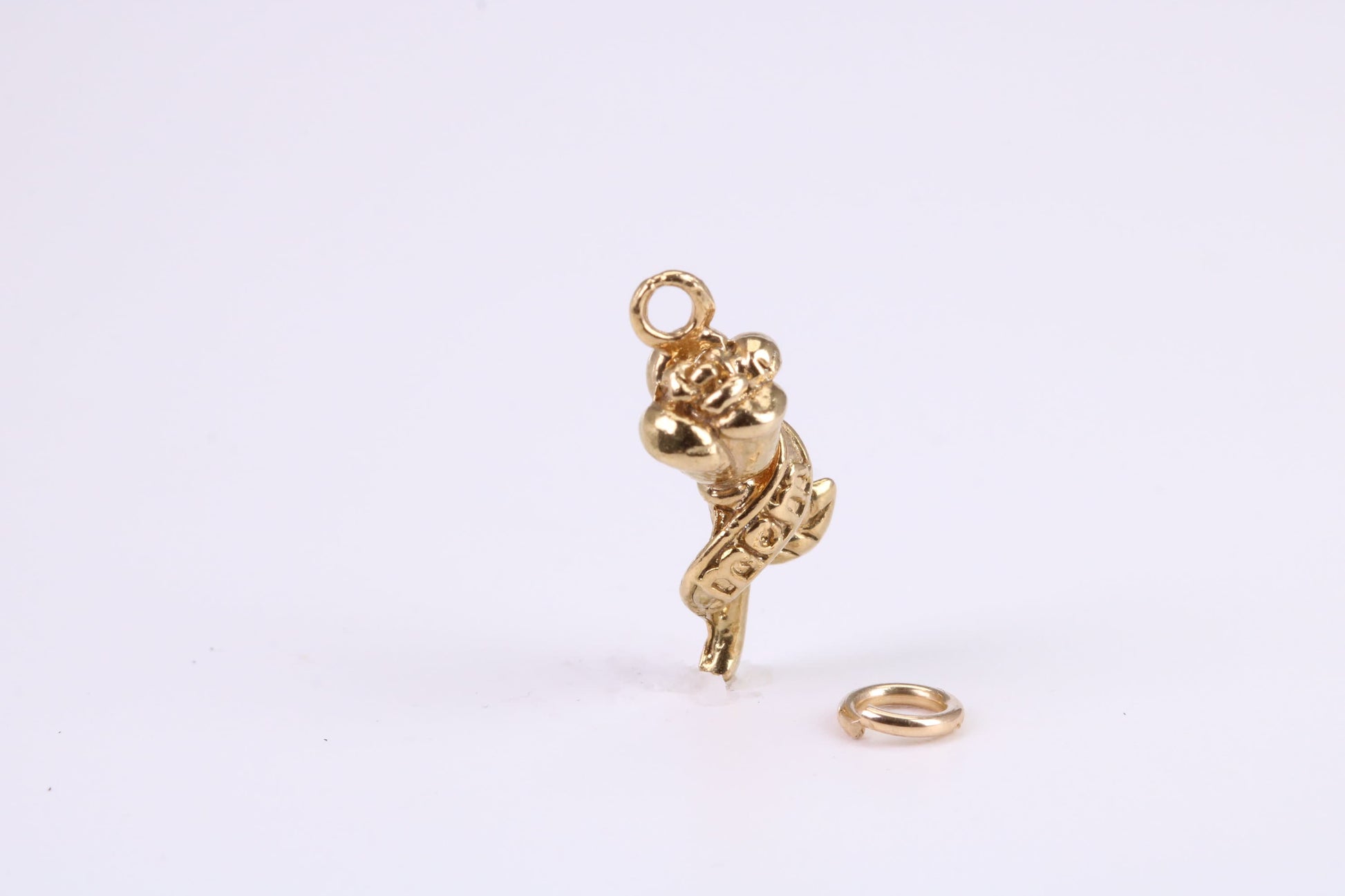 Mothers Day Rose Flower Charm, Traditional Charm, Made from Solid Yellow Gold, British Hallmarked, Complete with Attachment Link