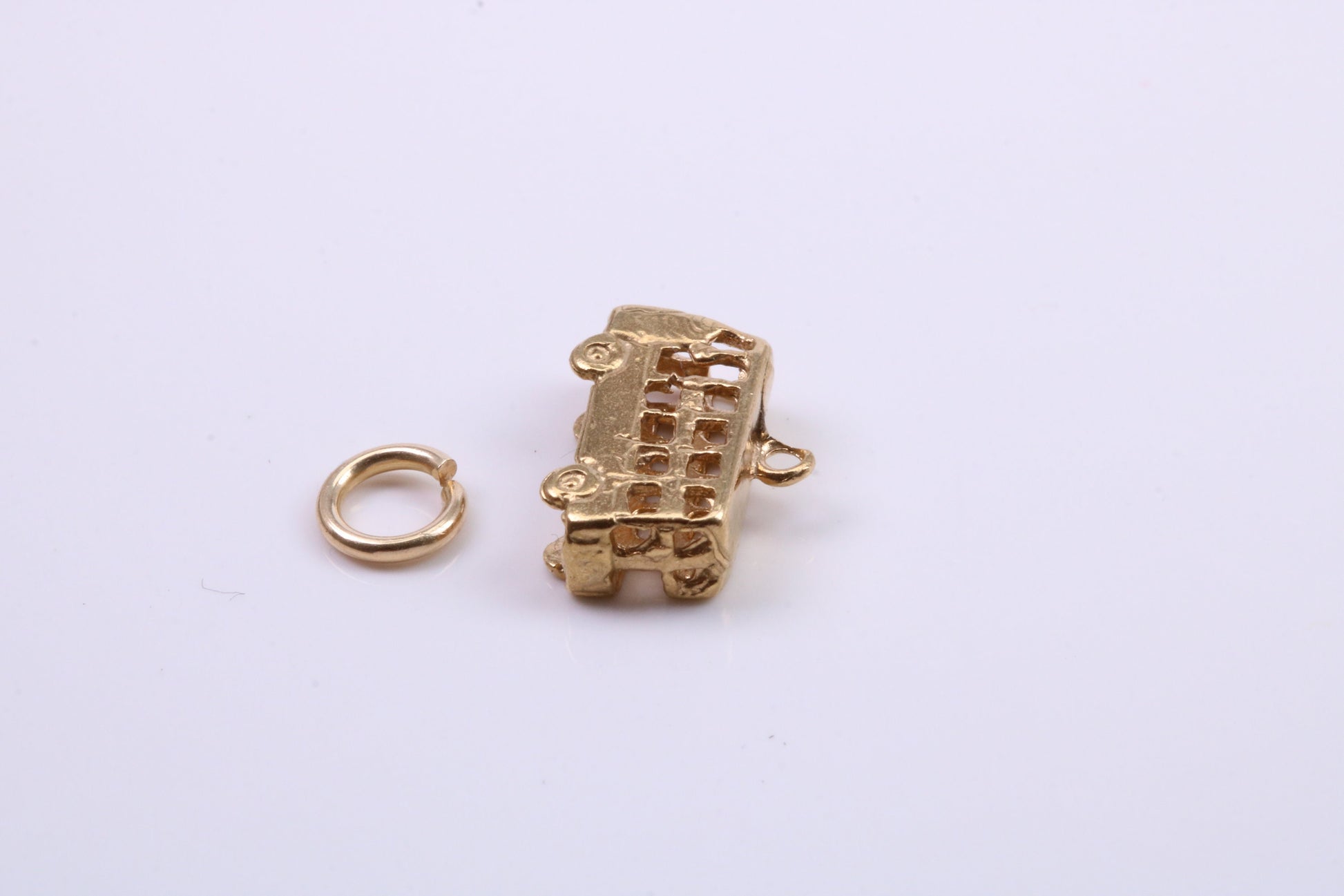 London Bus Charm, Traditional Charm, Made from Solid Yellow Gold, British Hallmarked, Complete with Attachment Link