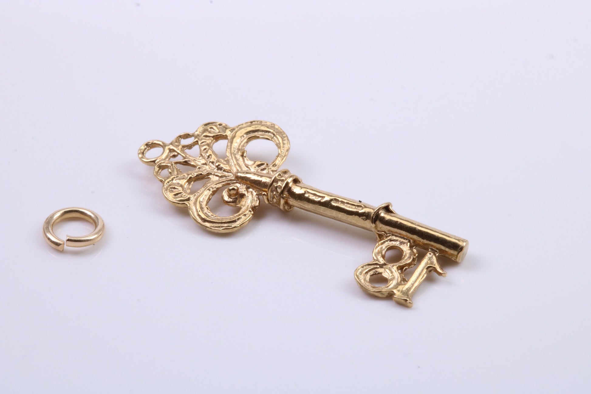 18th Birthday Key Charm, Traditional Charm, Made from Solid Yellow Gold, British Hallmarked, Complete with Attachment Link