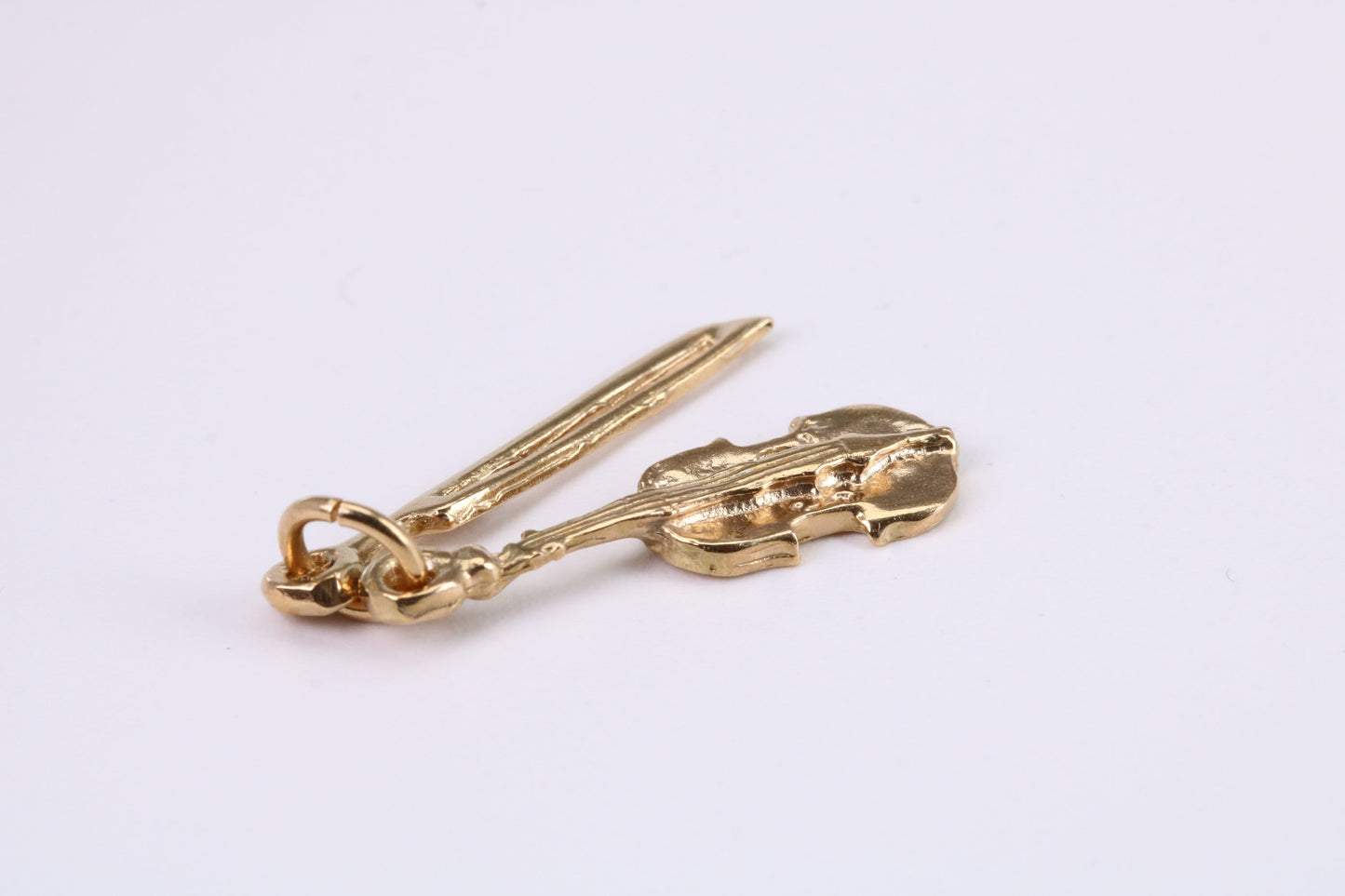 Violin Charm, Traditional Charm, Solid Yellow Gold, British Hallmarked, Complete with Attachment Link