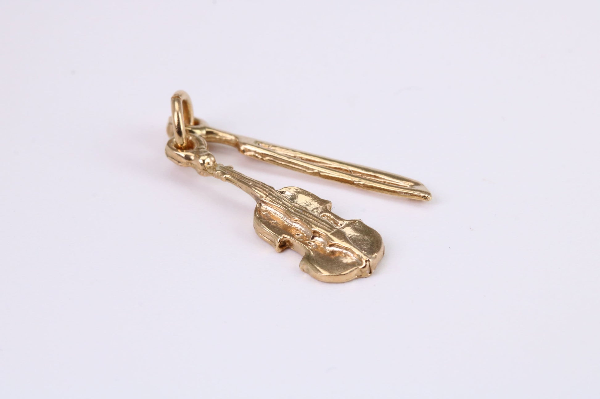 Violin Charm, Traditional Charm, Solid Yellow Gold, British Hallmarked, Complete with Attachment Link