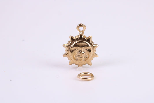Sun Charm, Traditional Charm, Made from Solid 9ct Yellow Gold, British Hallmarked, Complete with Attachment Link