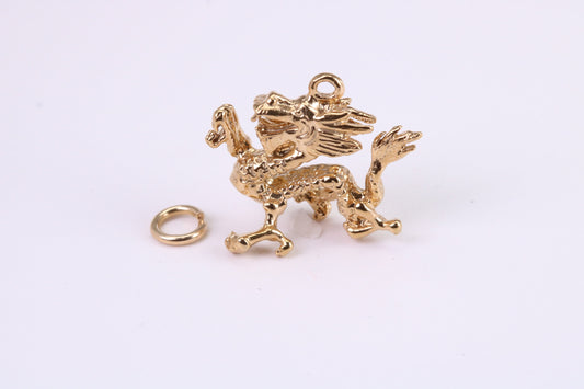 Oriental Dragon Charm, Traditional Charm, Made from Solid Yellow Gold, British Hallmarked, Complete with Attachment Link