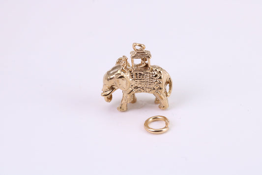 Indian Elephant Charm, Traditional Charm, Made from Solid Yellow Gold, British Hallmarked, Complete with Attachment Link