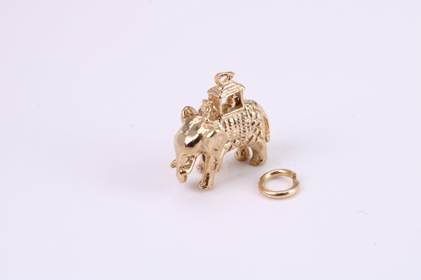 Indian Elephant Charm, Traditional Charm, Made from Solid Yellow Gold, British Hallmarked, Complete with Attachment Link