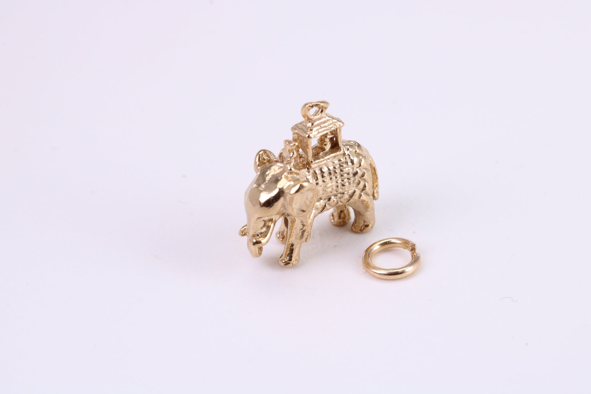 Indian Elephant Charm, Traditional Charm, Made from Solid Yellow Gold, British Hallmarked, Complete with Attachment Link