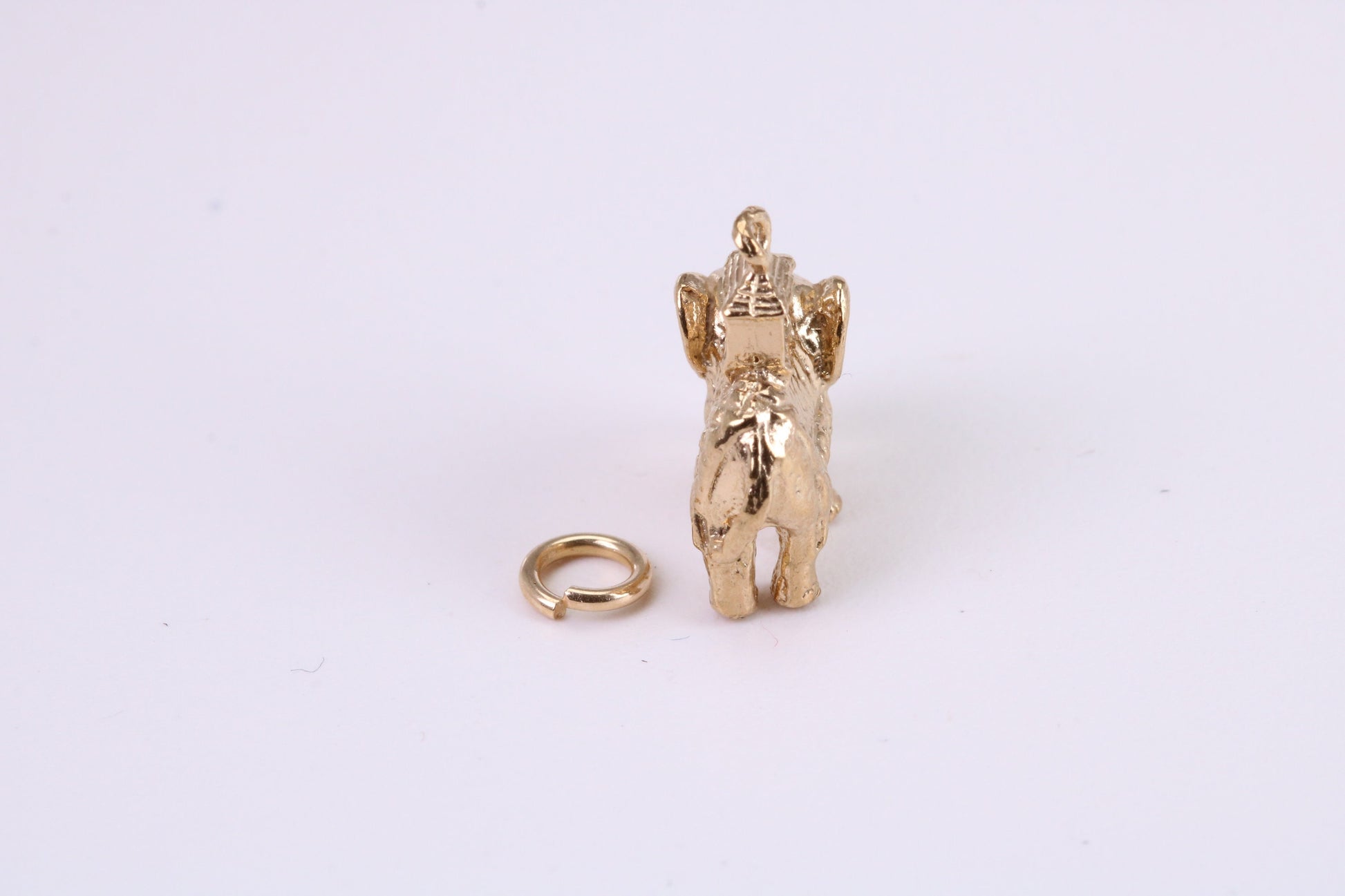 Indian Elephant Charm, Traditional Charm, Made from Solid Yellow Gold, British Hallmarked, Complete with Attachment Link