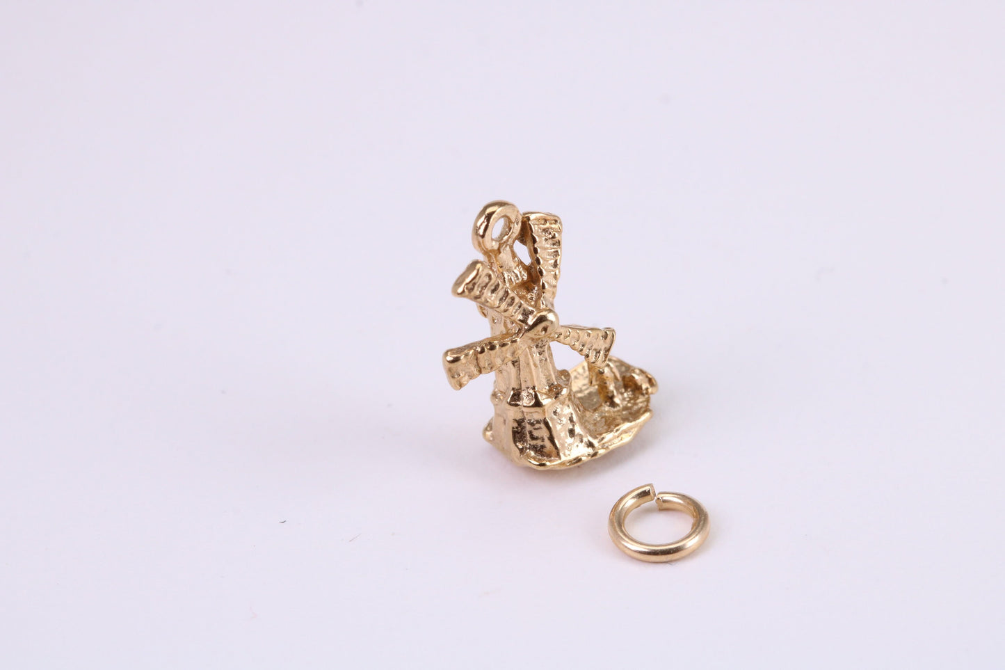 Windmill Charm, Traditional Charm, Made from Solid Yellow Gold, British Hallmarked, Complete with Attachment Link