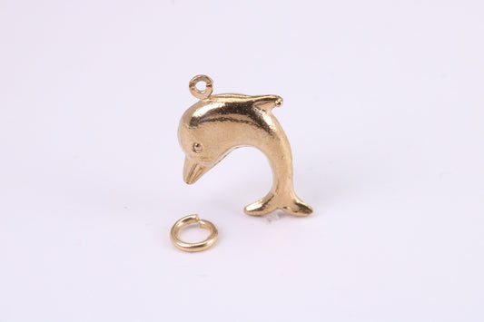 Dolphin Charm, Traditional Charm, Made from Solid Yellow Gold, British Hallmarked, Complete with Attachment Link