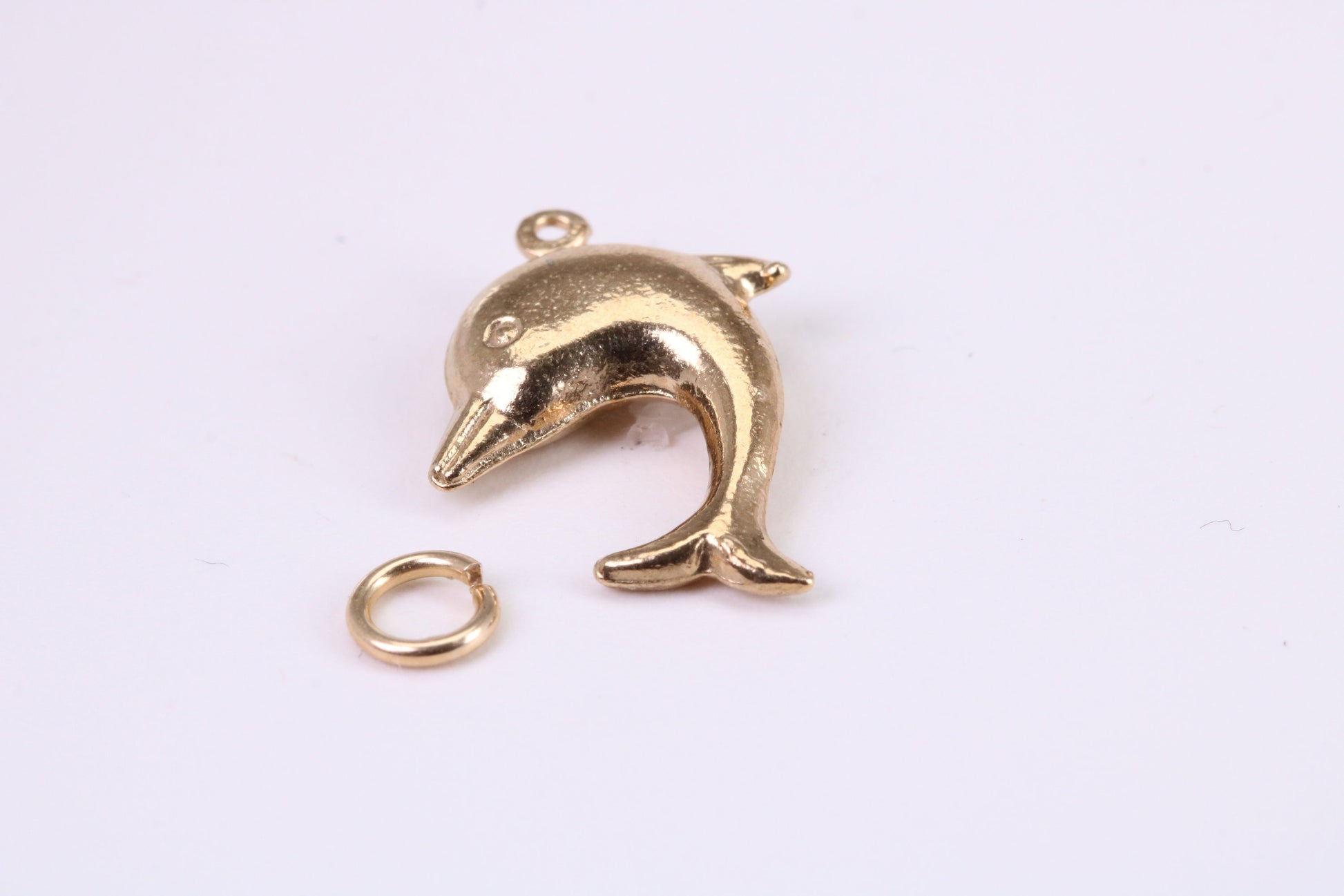 Dolphin Charm, Traditional Charm, Made from Solid Yellow Gold, British Hallmarked, Complete with Attachment Link