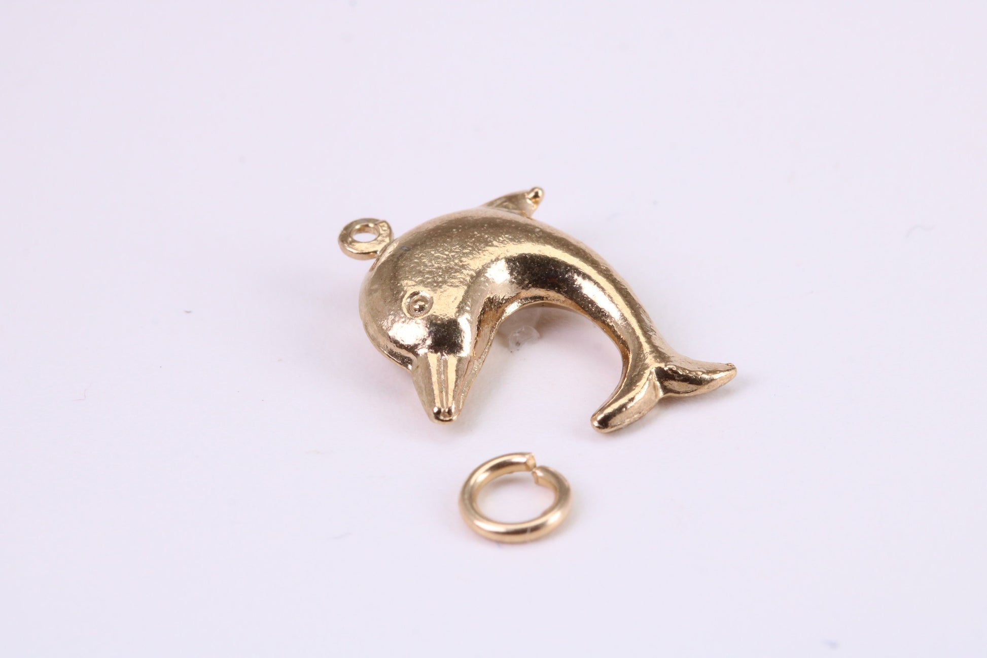 Dolphin Charm, Traditional Charm, Made from Solid Yellow Gold, British Hallmarked, Complete with Attachment Link