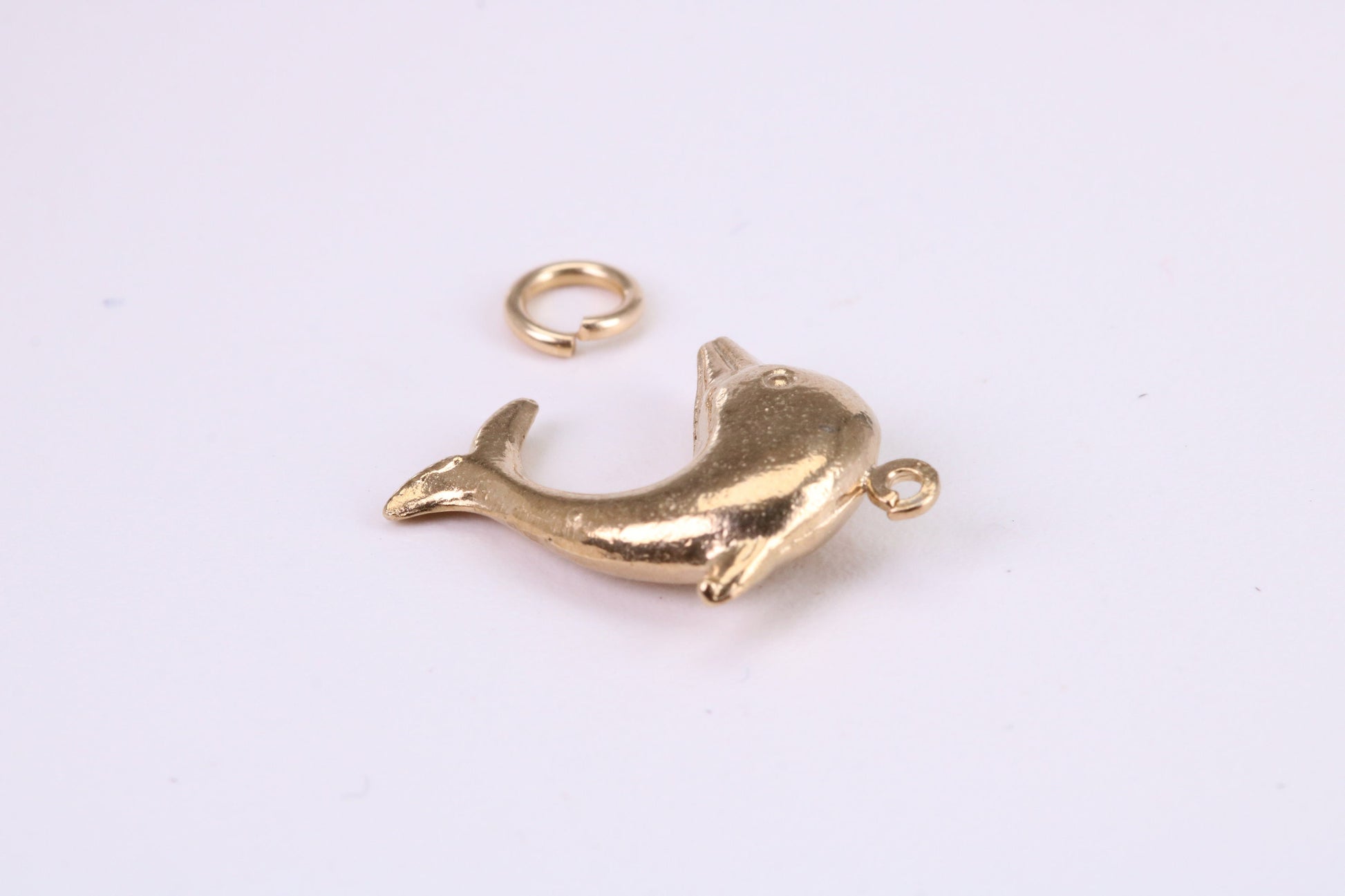 Dolphin Charm, Traditional Charm, Made from Solid Yellow Gold, British Hallmarked, Complete with Attachment Link