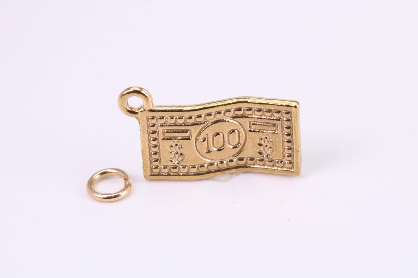 100 Dollar Bill Charm, Traditional Charm, Made from Solid Yellow Gold, British Hallmarked, Complete with Attachment Link