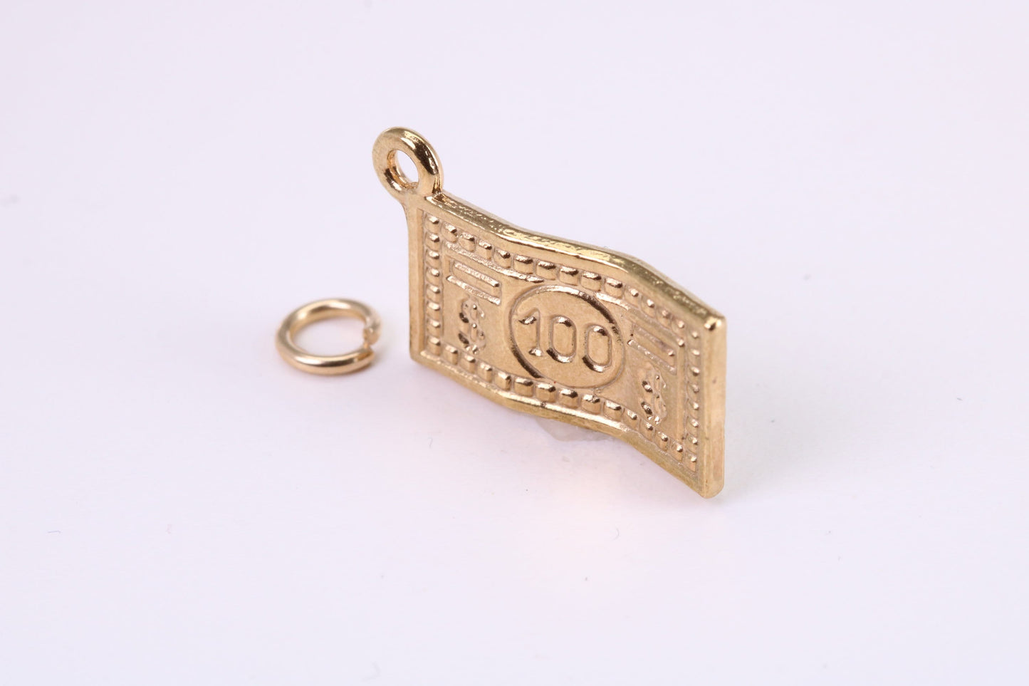 100 Dollar Bill Charm, Traditional Charm, Made from Solid Yellow Gold, British Hallmarked, Complete with Attachment Link