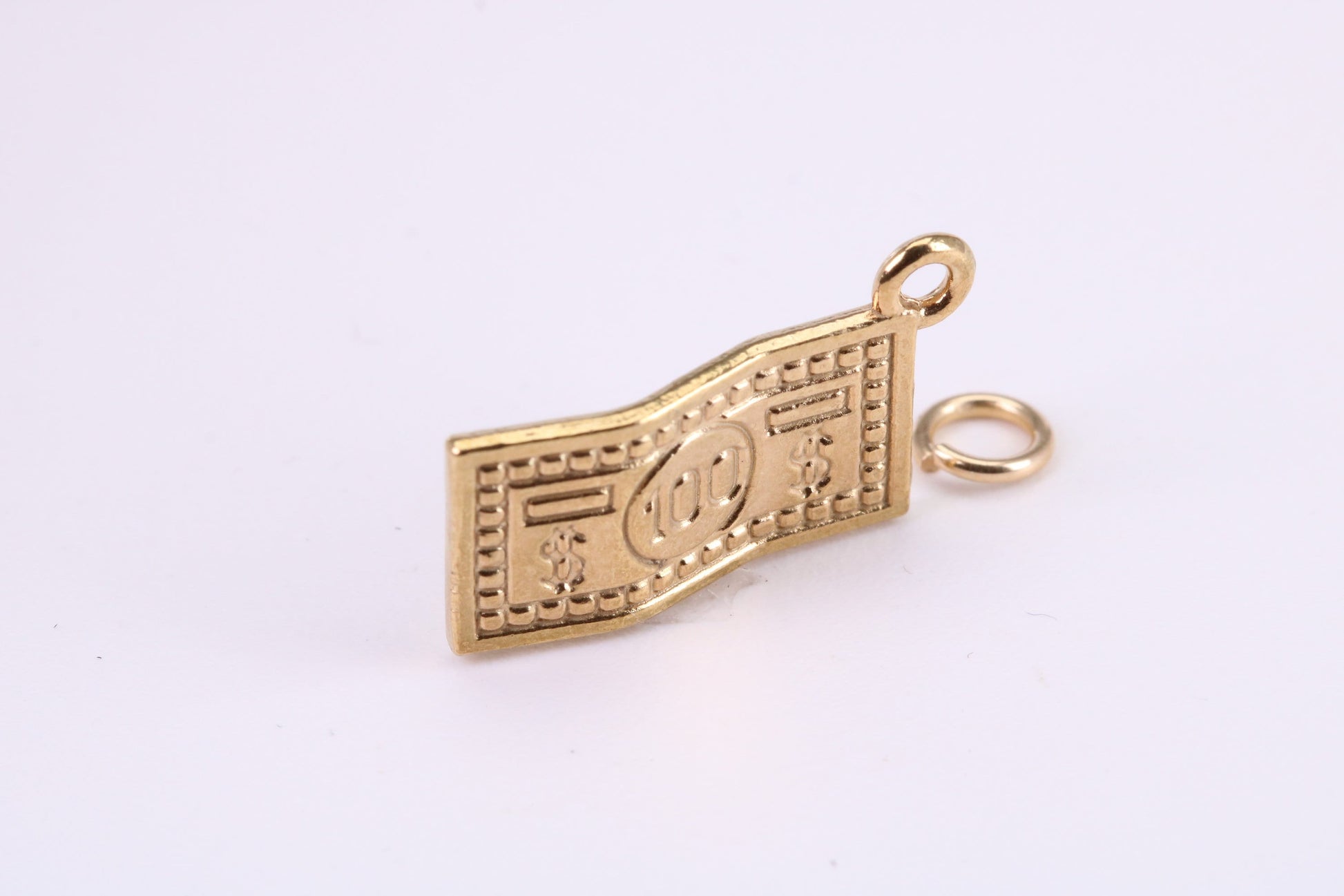 100 Dollar Bill Charm, Traditional Charm, Made from Solid Yellow Gold, British Hallmarked, Complete with Attachment Link