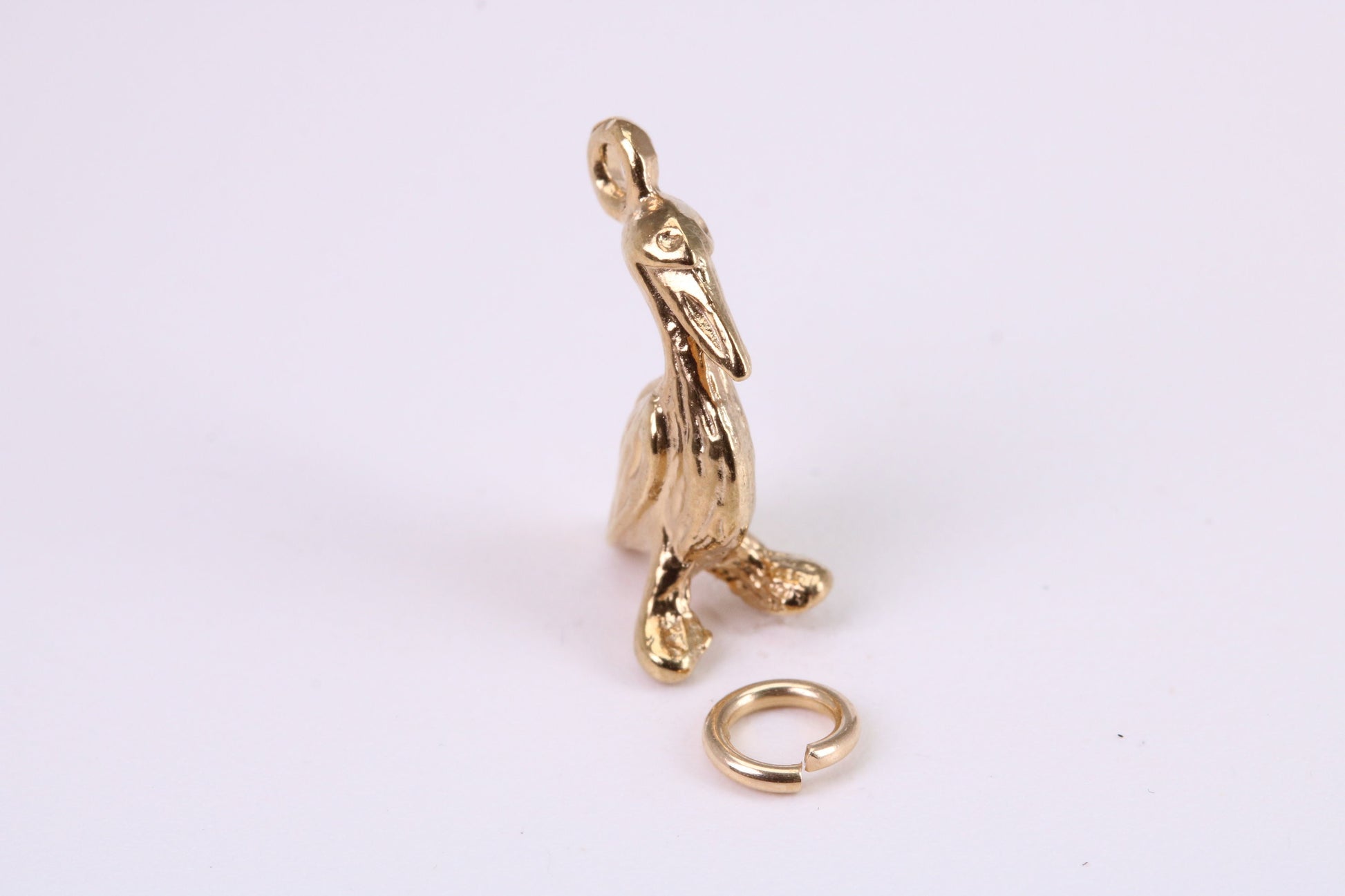 Pelican Charm, Traditional Charm, Made from Solid Yellow Gold, British Hallmarked, Complete with Attachment Link