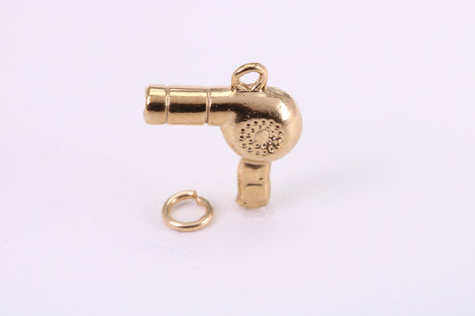 Hair Dryer Charm, Traditional Charm, Made from Solid Yellow Gold, British Hallmarked, Complete with Attachment Link