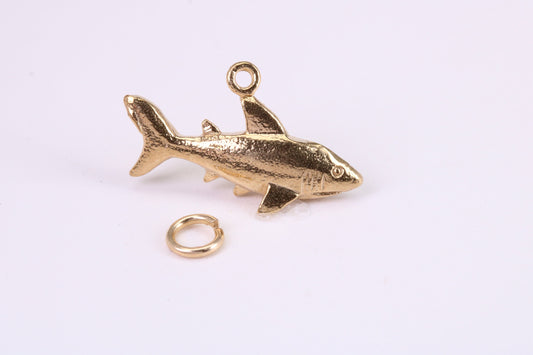 Shark Charm, Traditional Charm, Made from Solid Yellow Gold, British Hallmarked, Complete with Attachment Link