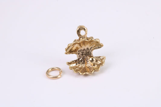 Pearl Shell Clam Charm, Traditional Charm, Made from Solid Yellow Gold, British Hallmarked, Complete with Attachment Link