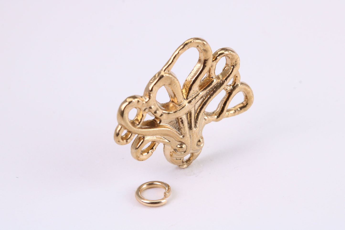 Octopus Charm, Traditional Charm, Made from Solid Yellow Gold, British Hallmarked, Complete with Attachment Link