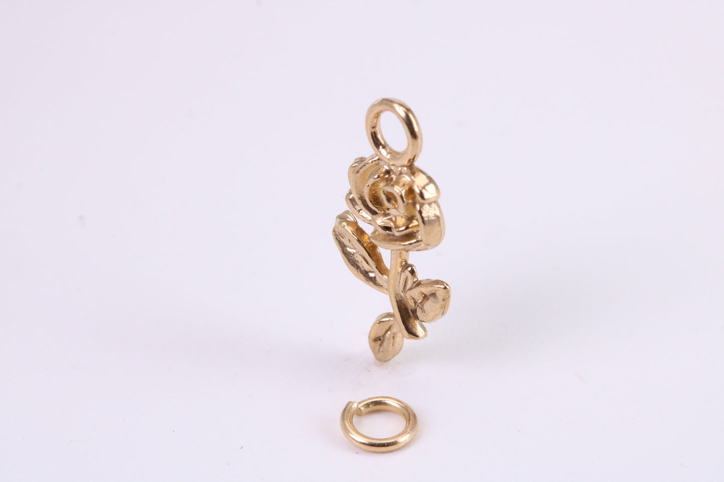 Rose Flower Charm, Traditional Charm, Made from Solid Yellow Gold, British Hallmarked, Complete with Attachment Link