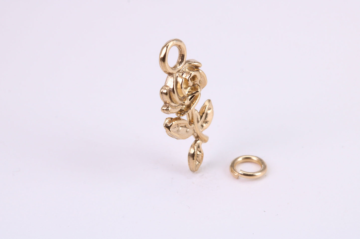 Rose Flower Charm, Traditional Charm, Made from Solid Yellow Gold, British Hallmarked, Complete with Attachment Link