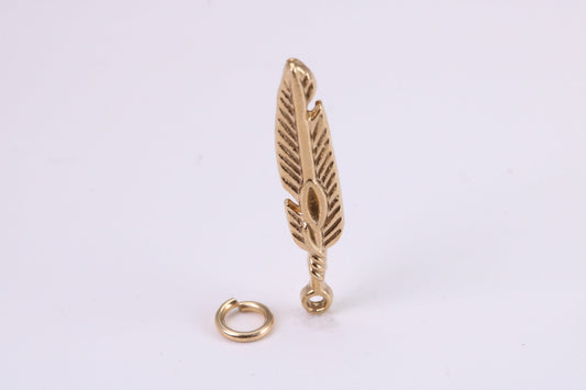 Feather Charm, Traditional Charm, Made from Solid Yellow Gold, British Hallmarked, Complete with Attachment Link