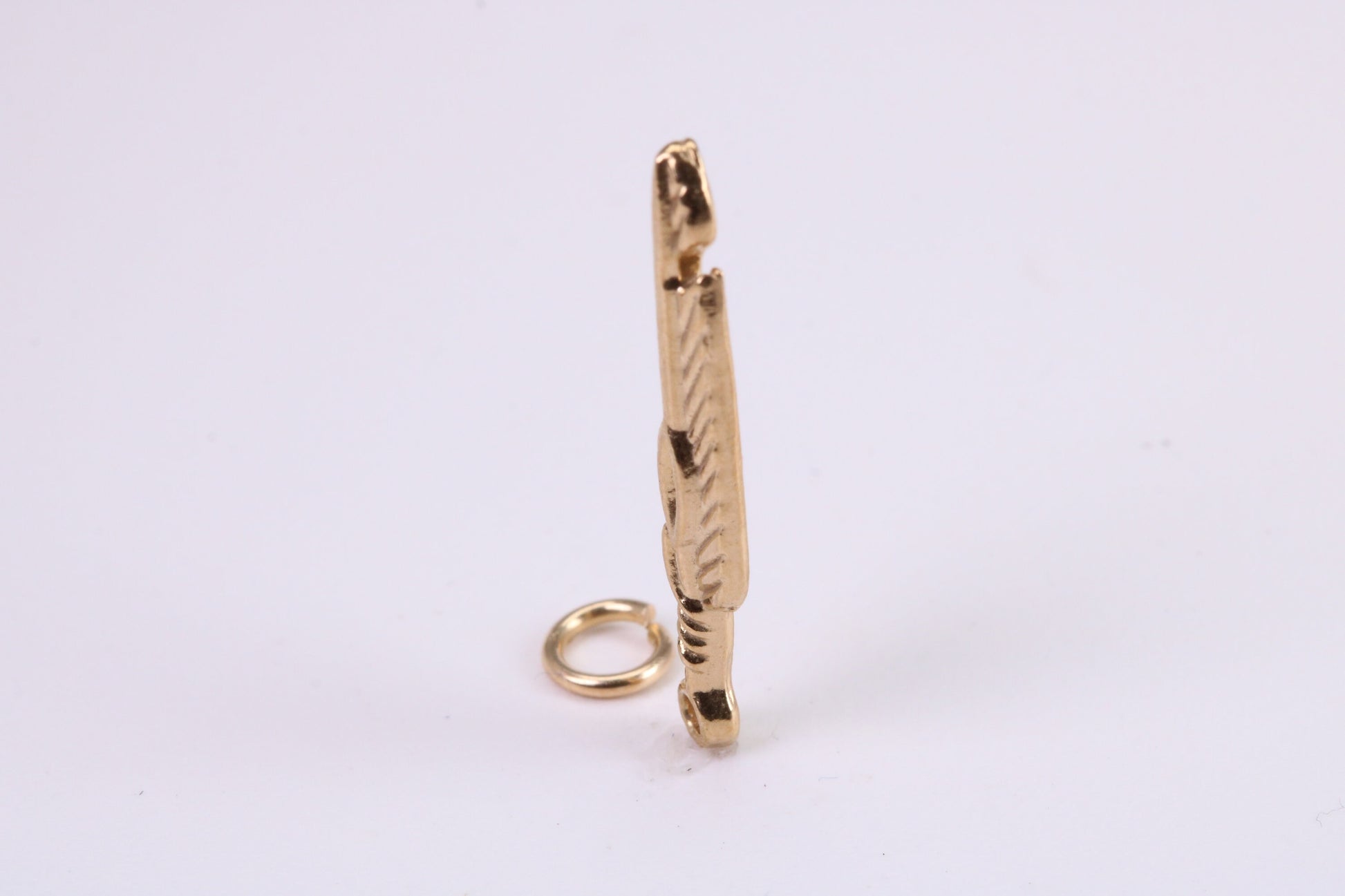 Feather Charm, Traditional Charm, Made from Solid Yellow Gold, British Hallmarked, Complete with Attachment Link