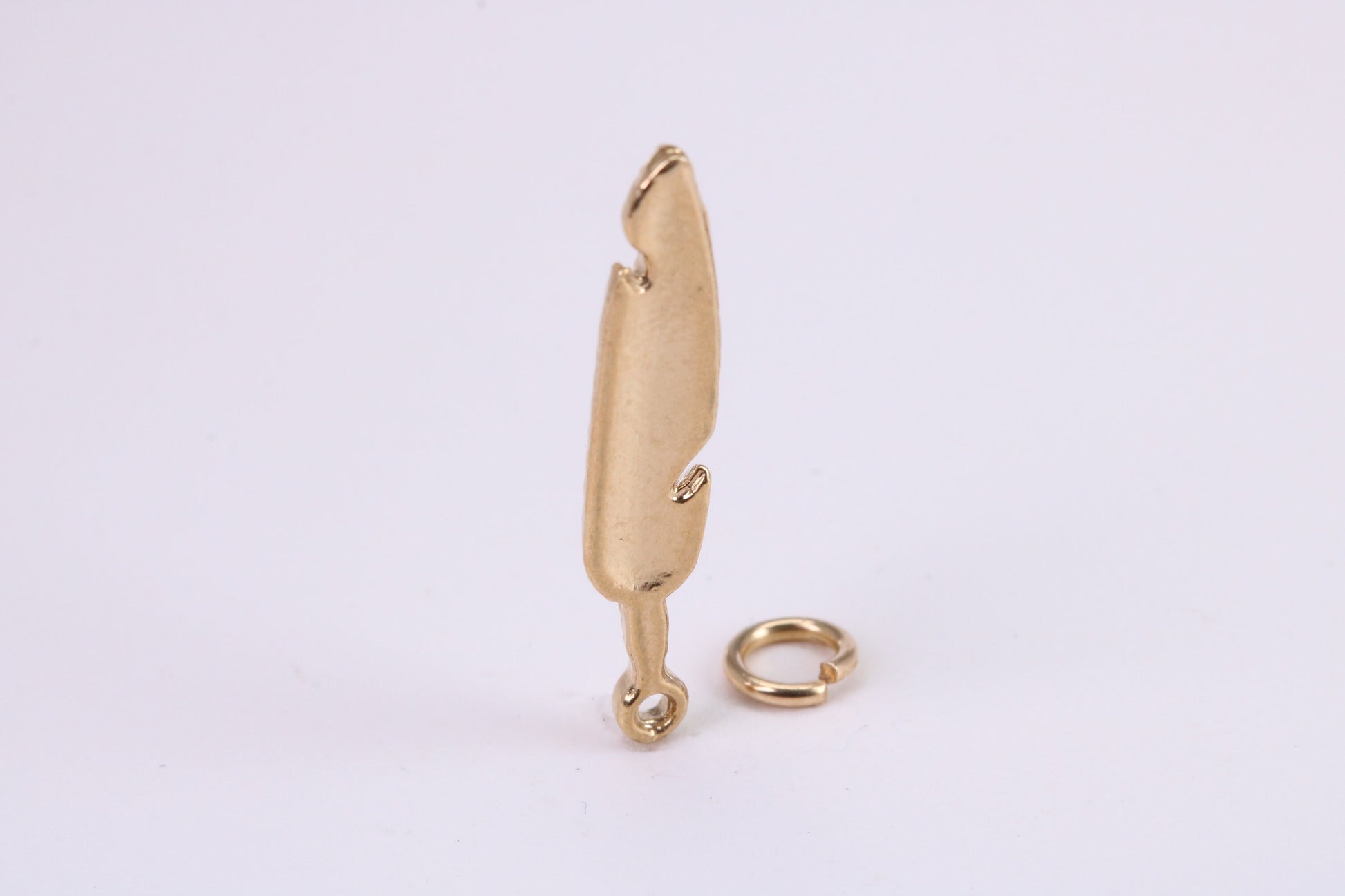 Feather Charm, Traditional Charm, Made from Solid Yellow Gold, British Hallmarked, Complete with Attachment Link