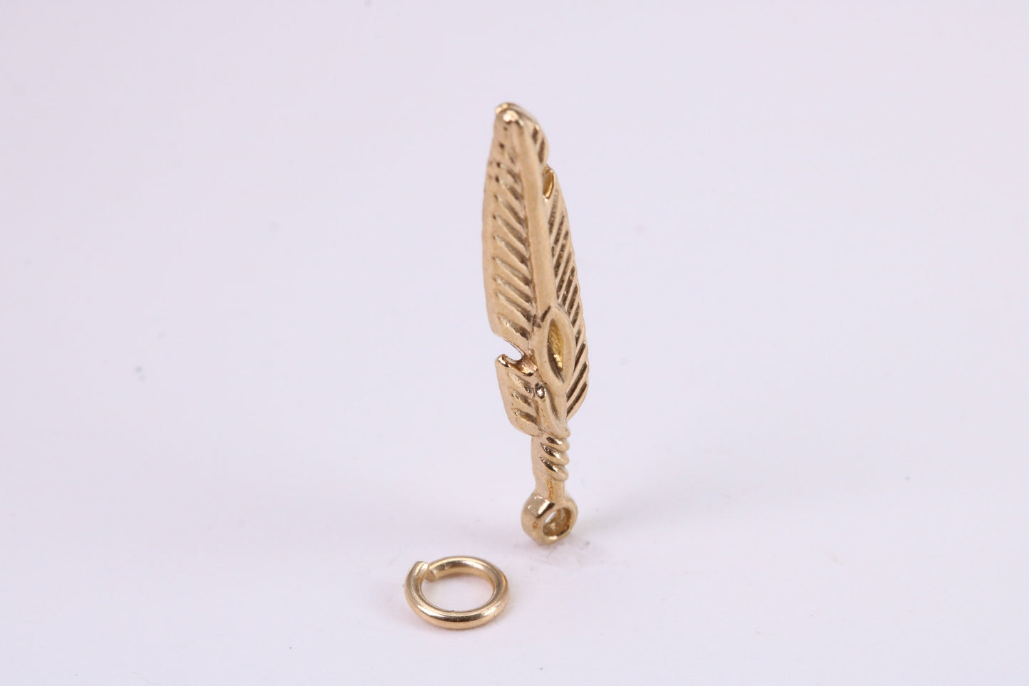 Feather Charm, Traditional Charm, Made from Solid Yellow Gold, British Hallmarked, Complete with Attachment Link