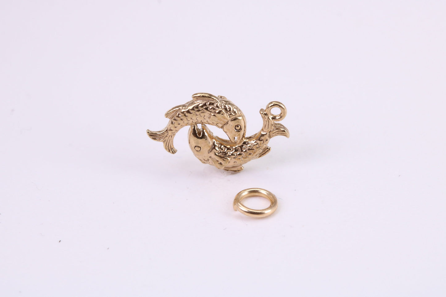 Salmon Fish Charm, Traditional Charm, Made from Solid Yellow Gold, British Hallmarked, Complete with Attachment Link