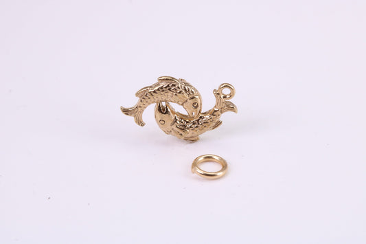 Salmon Fish Charm, Traditional Charm, Made from Solid Yellow Gold, British Hallmarked, Complete with Attachment Link