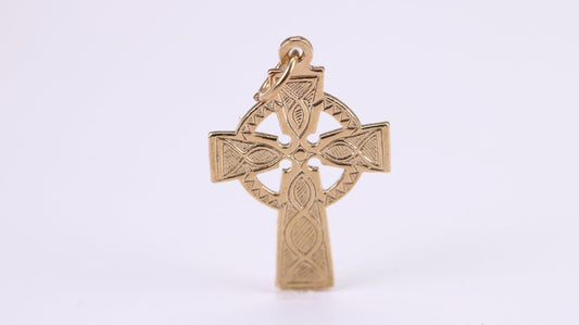 25 mm Long Celtic Cross Necklace Together with 18 Inch Long Chain, Made from Solid Yellow Gold, British Hallmarked