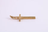 Simple 25 mm Long Gold Cross Necklace Together with 18 Inch Long Chain, Made from Solid Yellow Gold, British Hallmarked