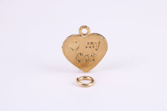 Love My Cat Charm, Traditional Charm, Made from Solid Yellow Gold, British Hallmarked, Complete with Attachment Link