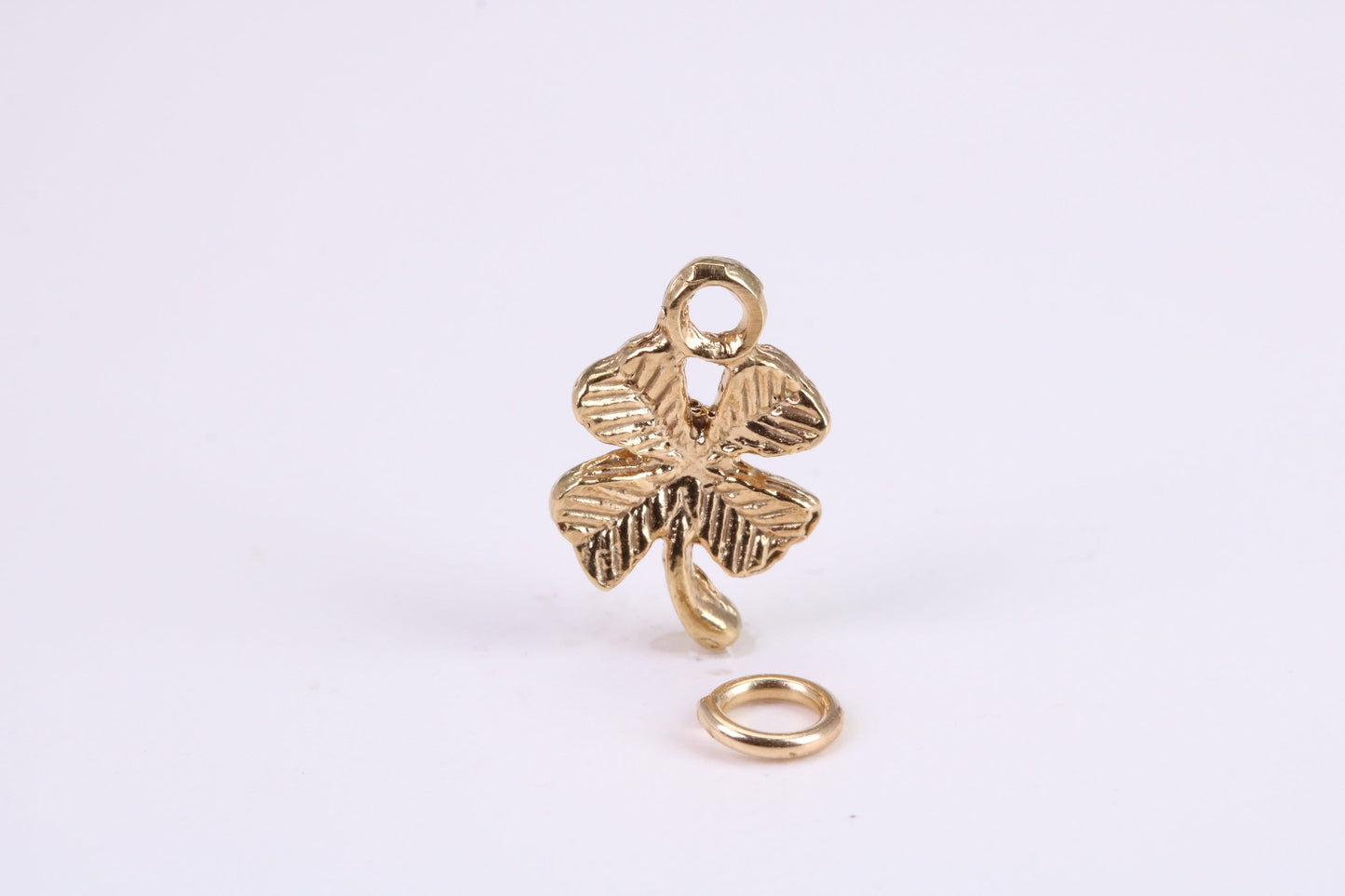 Clover Leaf Charm, Traditional Charm, Made from Solid Yellow Gold, British Hallmarked, Complete with Attachment Link