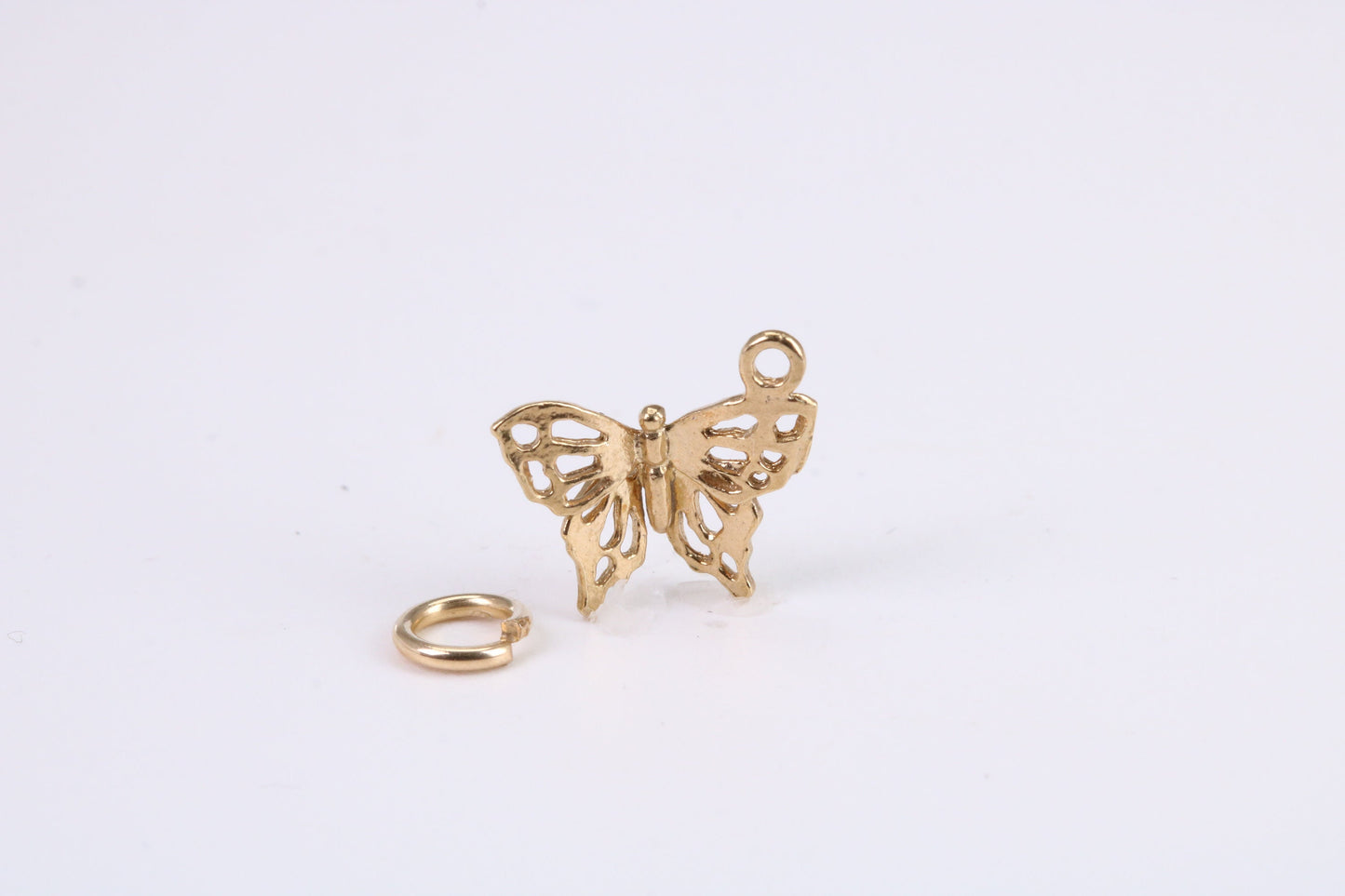 Butterfly Charm, Traditional Charm, Made from Solid Yellow Gold, British Hallmarked, Complete with Attachment Link