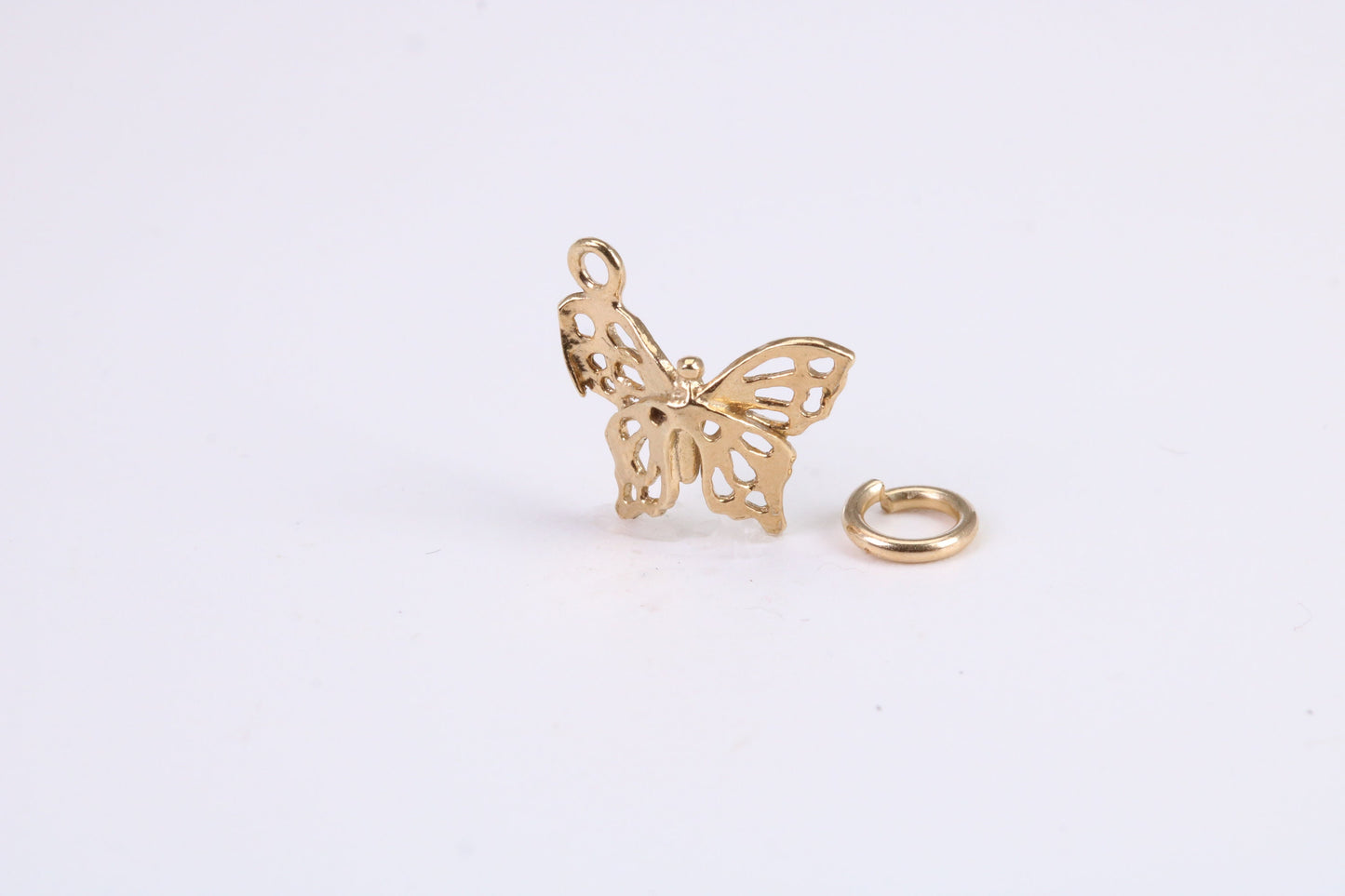 Butterfly Charm, Traditional Charm, Made from Solid Yellow Gold, British Hallmarked, Complete with Attachment Link