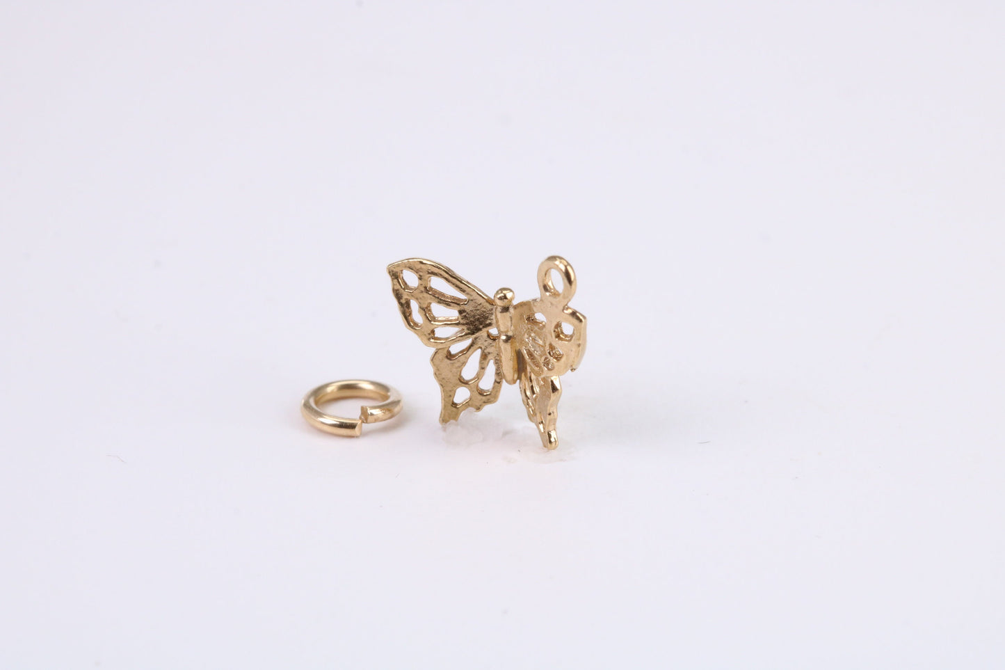 Butterfly Charm, Traditional Charm, Made from Solid Yellow Gold, British Hallmarked, Complete with Attachment Link