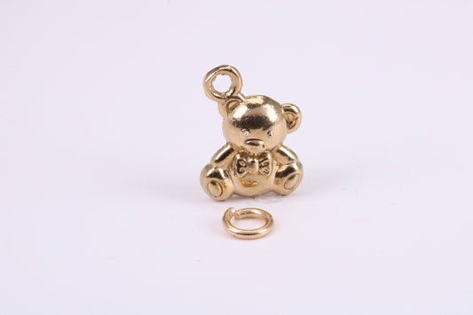 Teddy Bear Charm, Traditional Charm, Made from Solid Yellow Gold, British Hallmarked, Complete with Attachment Link