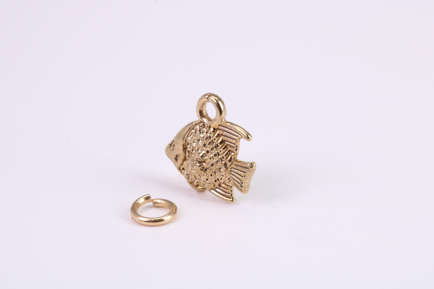 Fish Charm, Traditional Charm, Made from Solid Yellow Gold, British Hallmarked, Complete with Attachment Link