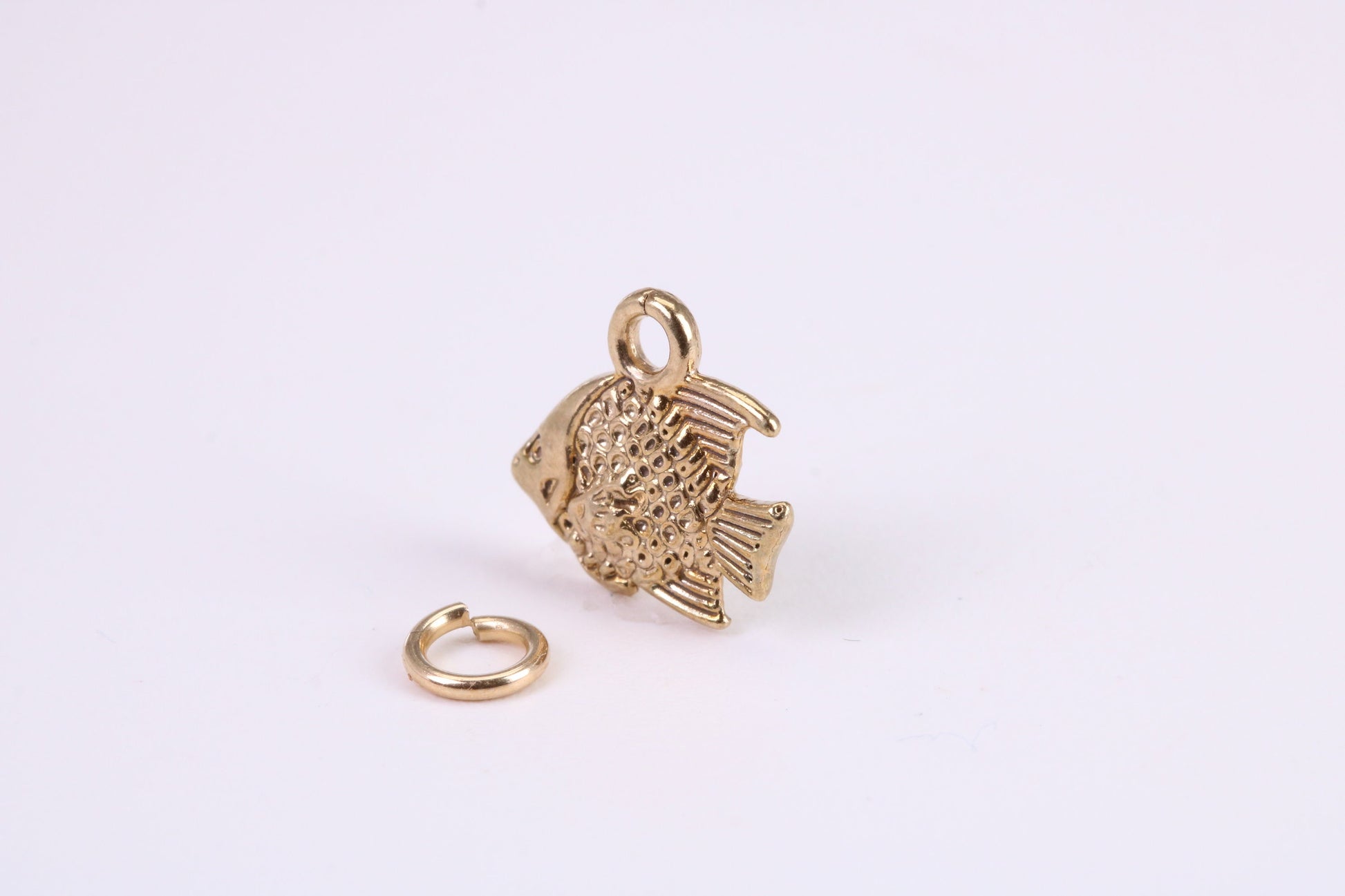 Fish Charm, Traditional Charm, Made from Solid Yellow Gold, British Hallmarked, Complete with Attachment Link