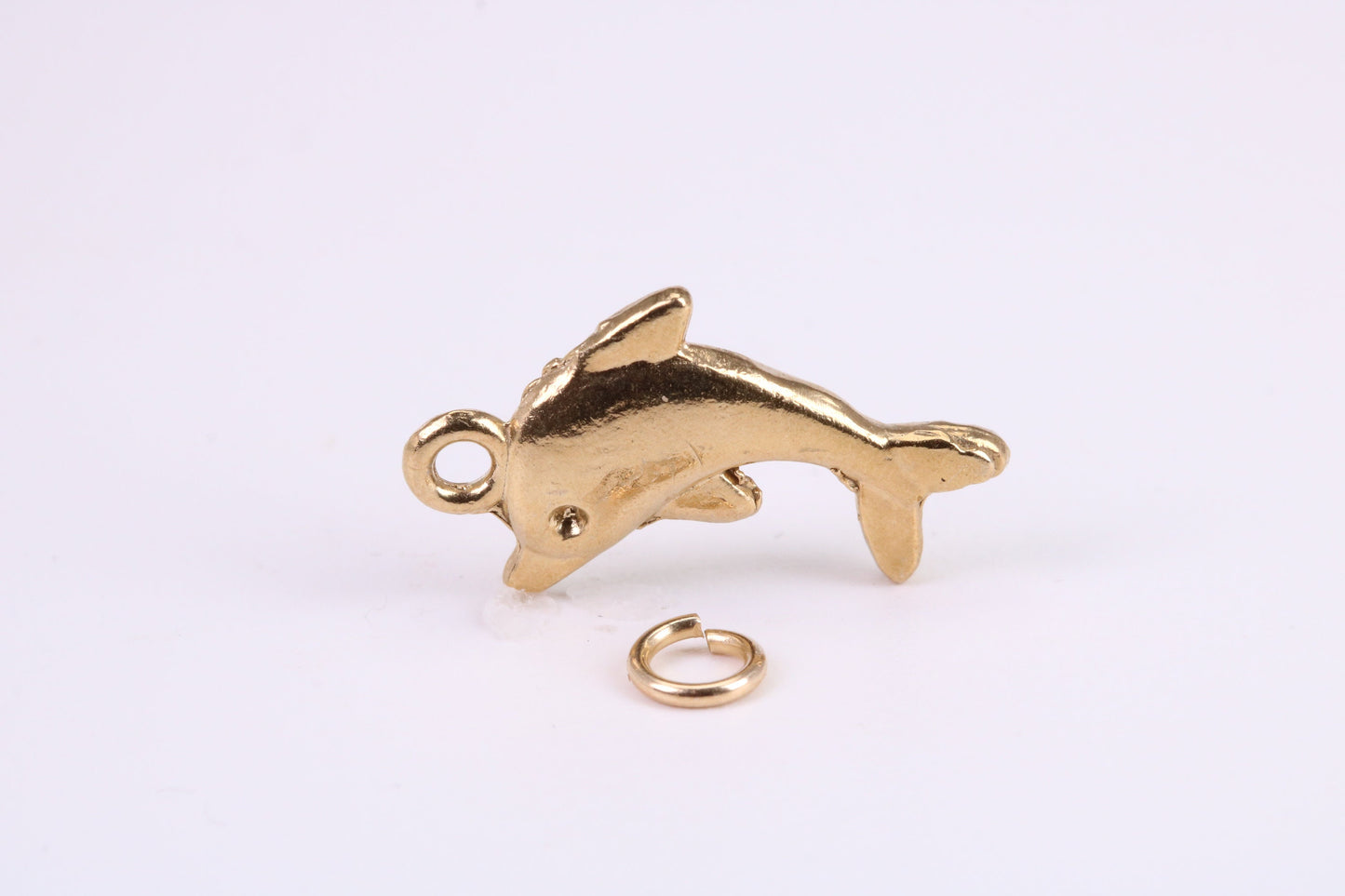 Dolphin Charm, Traditional Charm, Made from Solid Yellow Gold, British Hallmarked, Complete with Attachment Link