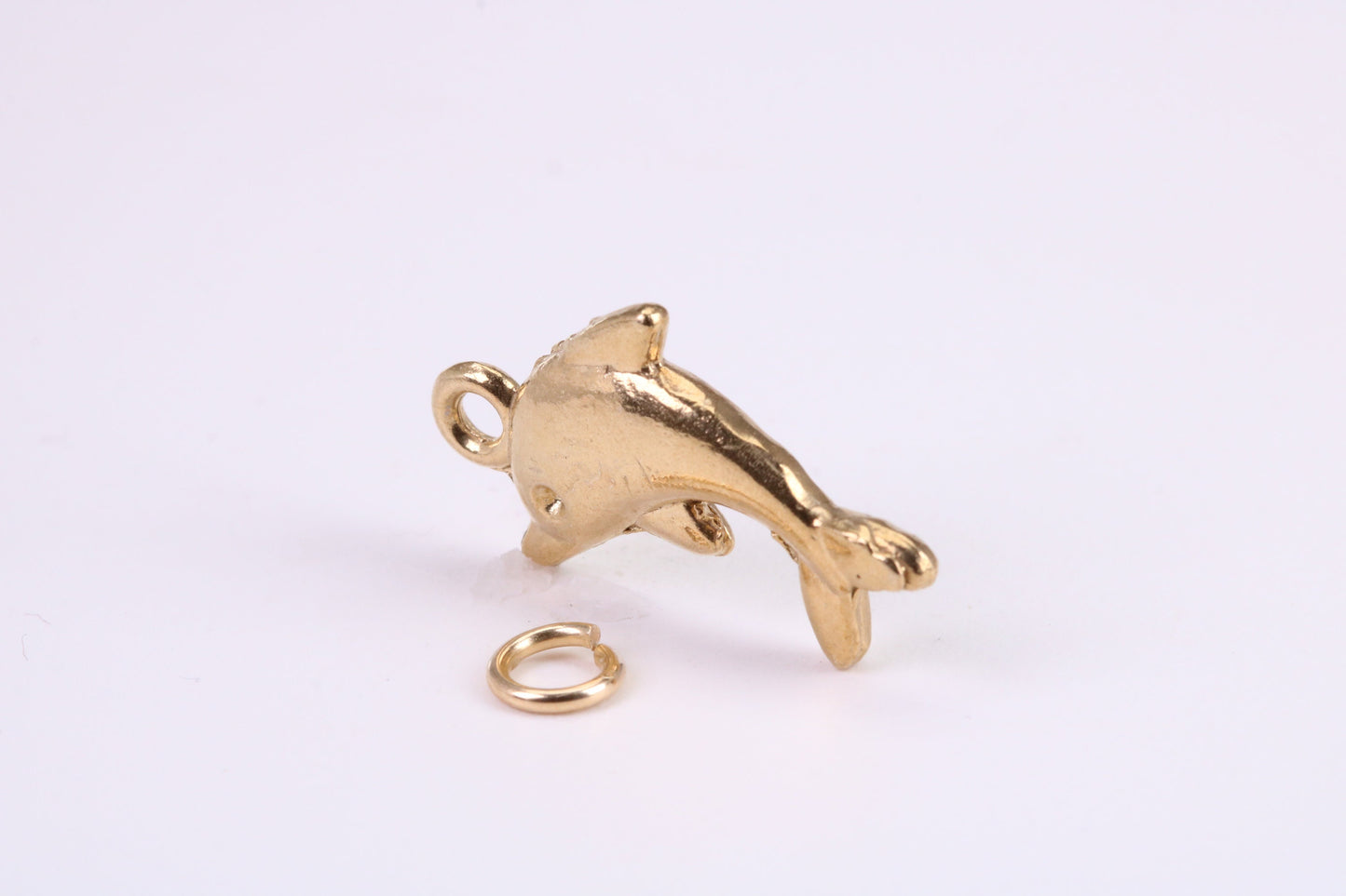 Dolphin Charm, Traditional Charm, Made from Solid Yellow Gold, British Hallmarked, Complete with Attachment Link