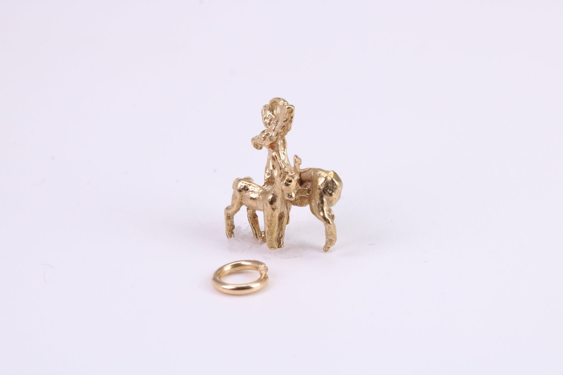 Deer and Fawn Charm, Traditional Charm, Made from Solid Yellow Gold, British Hallmarked, Complete with Attachment Link