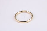 2 mm Wide Simple Comfort Court Profile Wedding Band, Made from Solid Yellow Gold, British Hallmarked