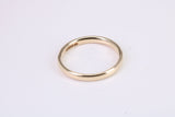 2 mm Wide Simple Comfort Court Profile Wedding Band, Made from Solid Yellow Gold, British Hallmarked