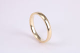 2.50 mm Wide Simple Comfort Court Profile Wedding Band, Made from Solid Yellow Gold, British Hallmarked